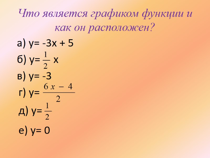 Что является графиком функции и как он расположен? а) y= -3x + 5 